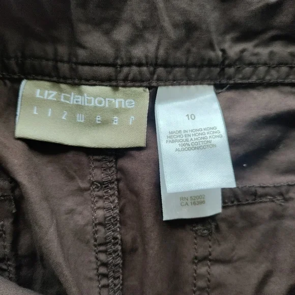 Liz Claiborne Lizwear Brown Cargo Capri Pants Drawstring Cotton Size 10 LWMUA257 - Picture 3 of 7